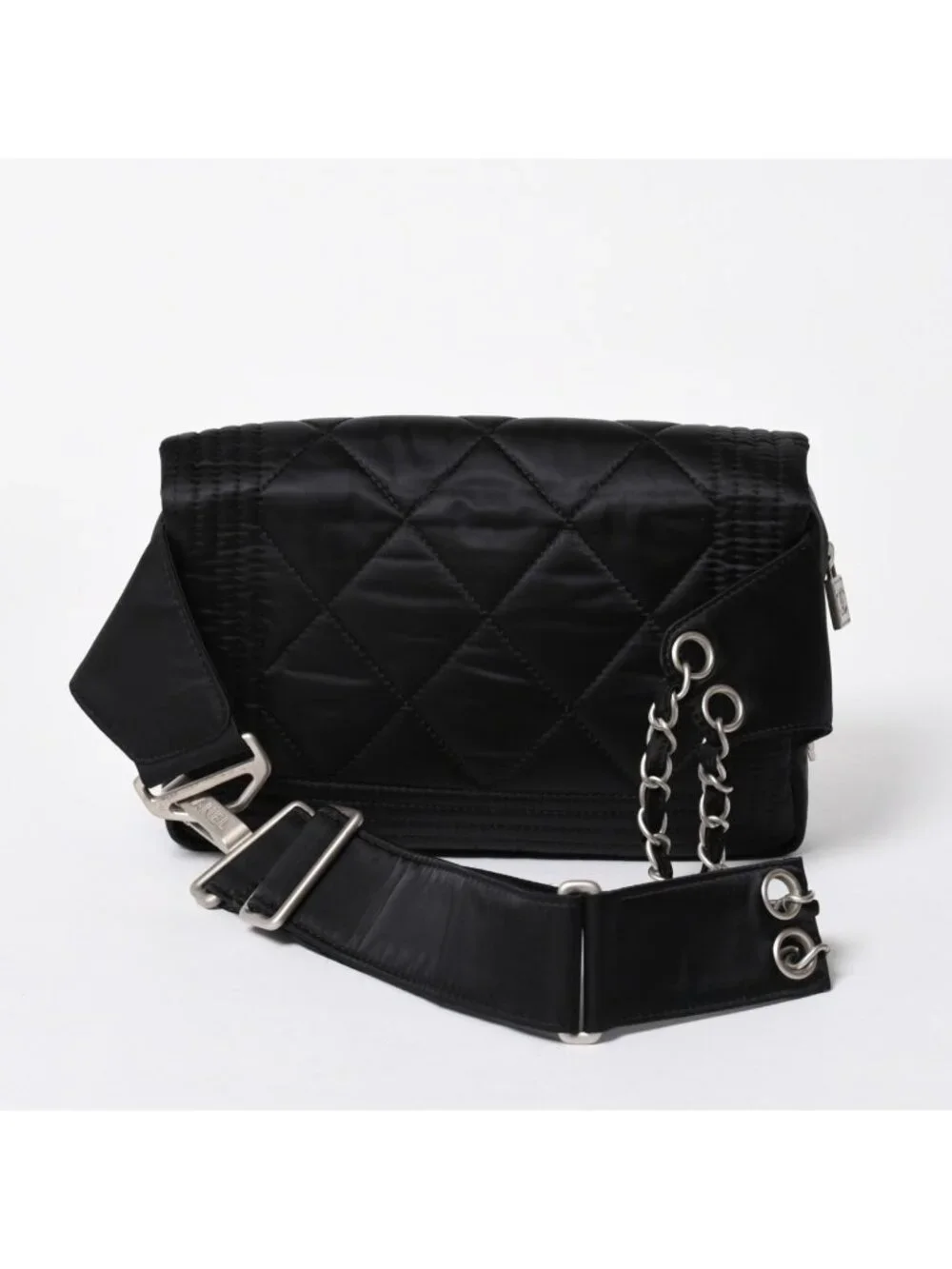 Chanel Sports Line Waist Bag CC Logo Nylon Black Matte Silver